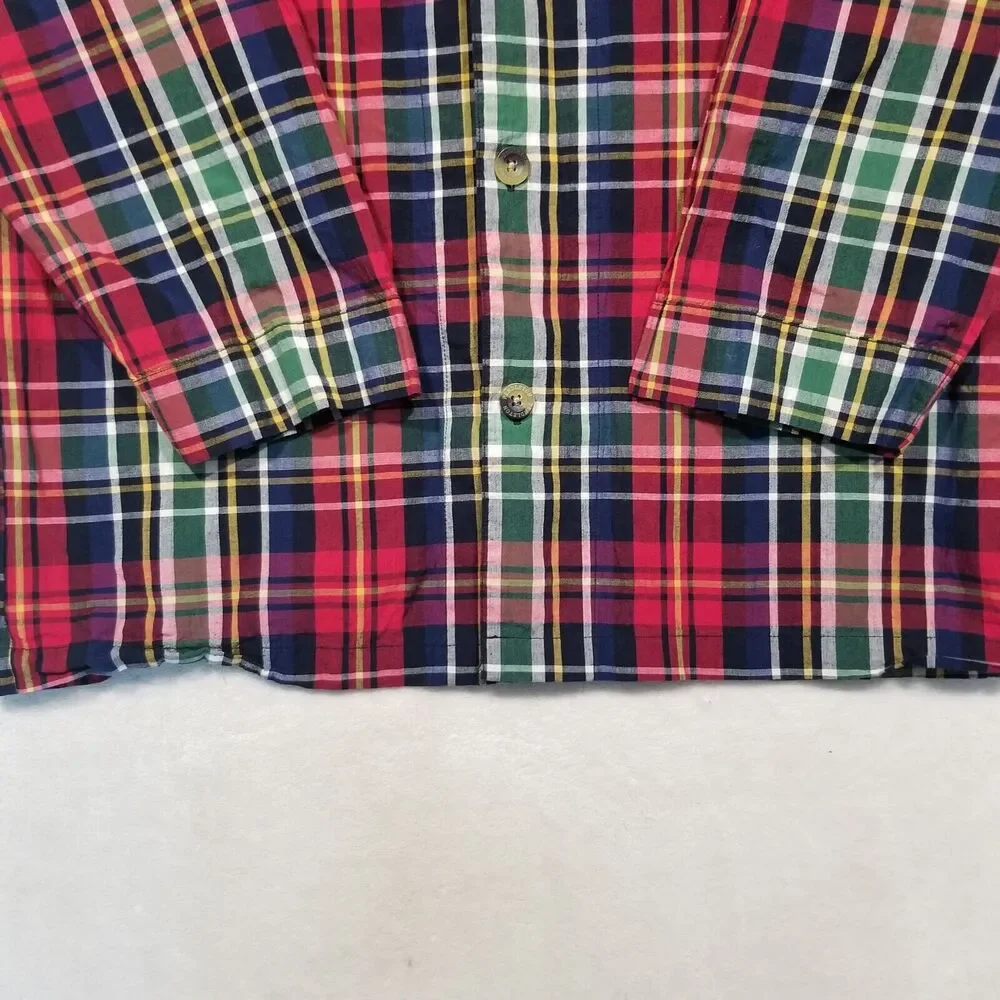 Pendleton Small Pajama Top Plaid Red Tartan Long Line Button Front Classic Sleep